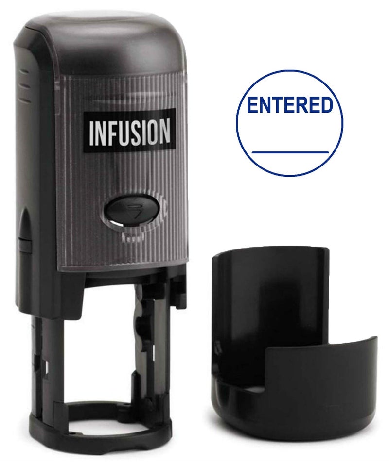 Infusion Entered Round Self-Inking Stock Rubber Stamp (3/4'' Diameter) - Blue Ink - Image 1